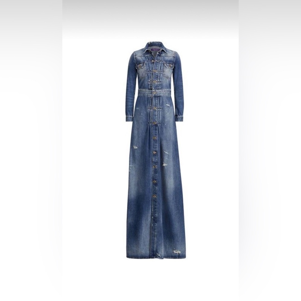 Ralph Lauren Blue Button-Front Maxi Denim Dress - Picture 8 of 16